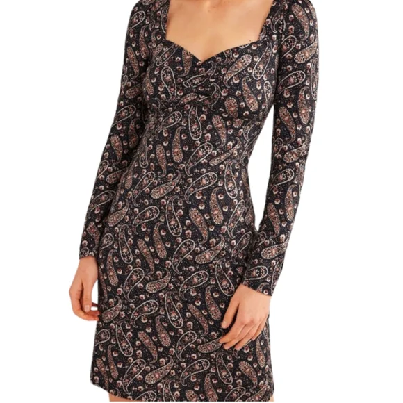 NWT Boden Paisley Fitted Jersey Dress Long Sleeve Sweetheart Neck Size 8R